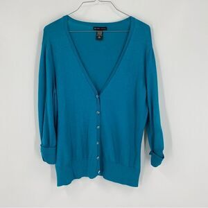 New York & Co. Women’s Silk Blend Green V Neck Button Front Cardigan size L